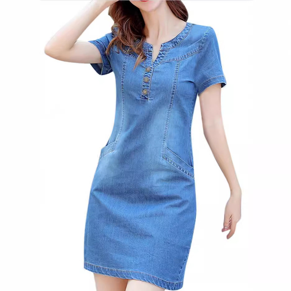 Damen Jeanskleid im lässigen Schnitt mit Knopfdetails und praktischen Taschen Drune