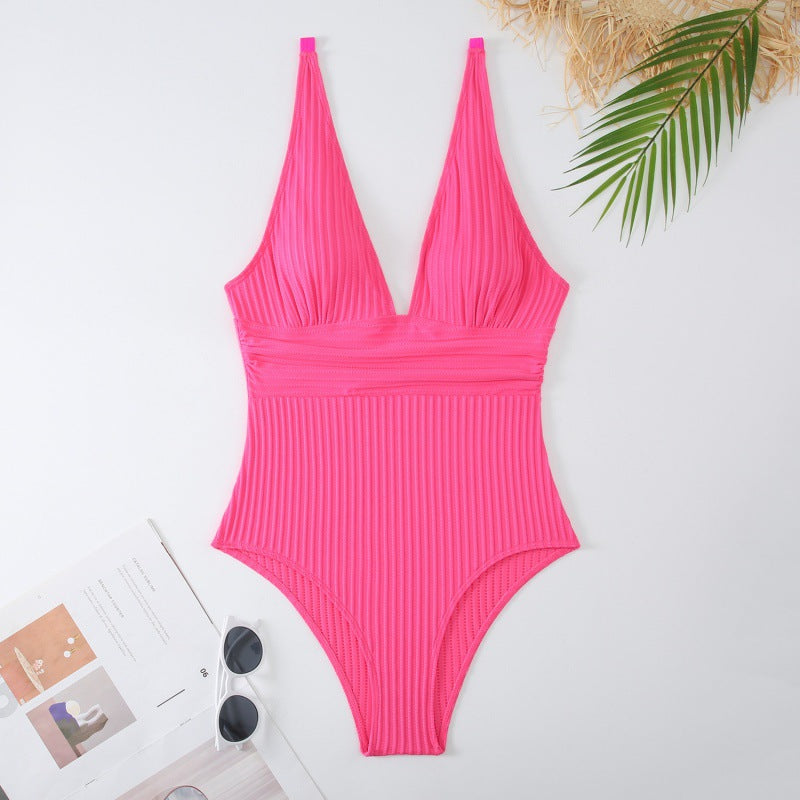 Damen Einteiler Badeanzug mit raffiniertem Rippendesign Drune