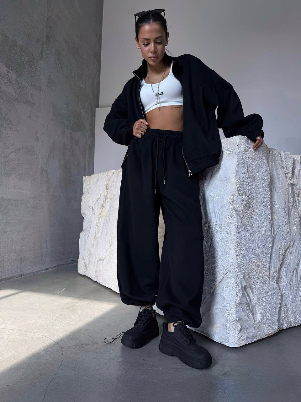 Damen lässiger Kapuzenanzug mit oversized Schnitt und elastischem Bund Drune