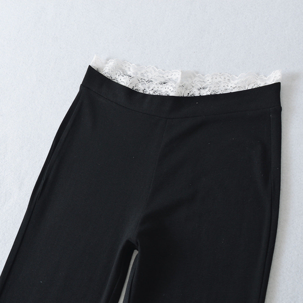 Damen Hochbundige Stretch-Jeans mit Spitzenverzierung Drune