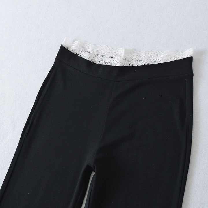Damen Hochbundige Stretch-Jeans mit Spitzenverzierung Drune
