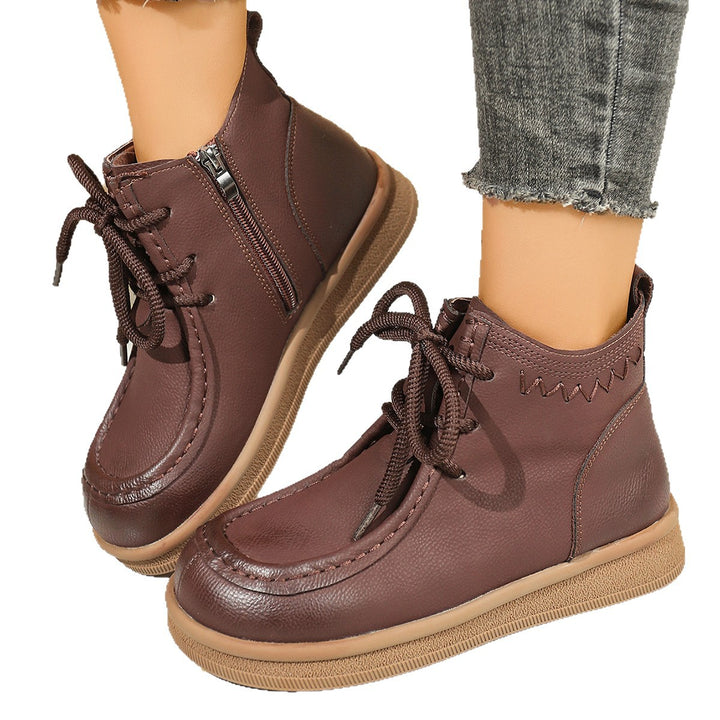 Damen nan knöchelhohe Schnür-Stiefelette mit seitlichem Reißverschluss und gepolsterter Komfortsohle Drune