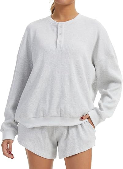 Damen Lässiger Oversized Pullover und Shorts Set Drune
