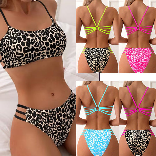 Damen Bikini-Set mit kreativem Leopardenmuster und verstellbaren Trägern Drune