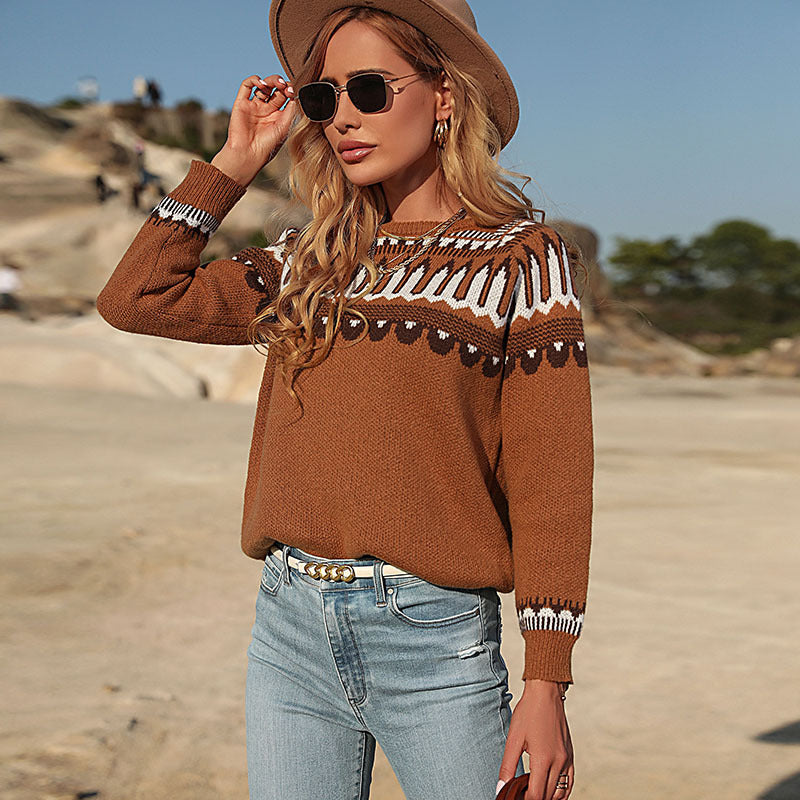 Damen modischer Strickpullover mit detailliertem Muster und lockerer Passform Drune