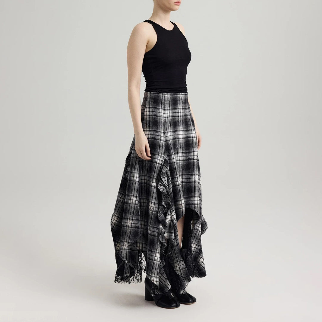 Damen Maxirock mit asymmetrischem Saum und Rüschendetails Drune