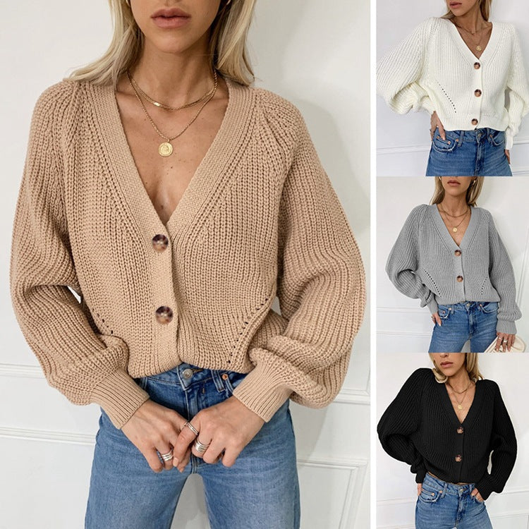 Damen Grobstrickjacke mit eleganten Knopfdetails und überschnittenen Schultern Drune