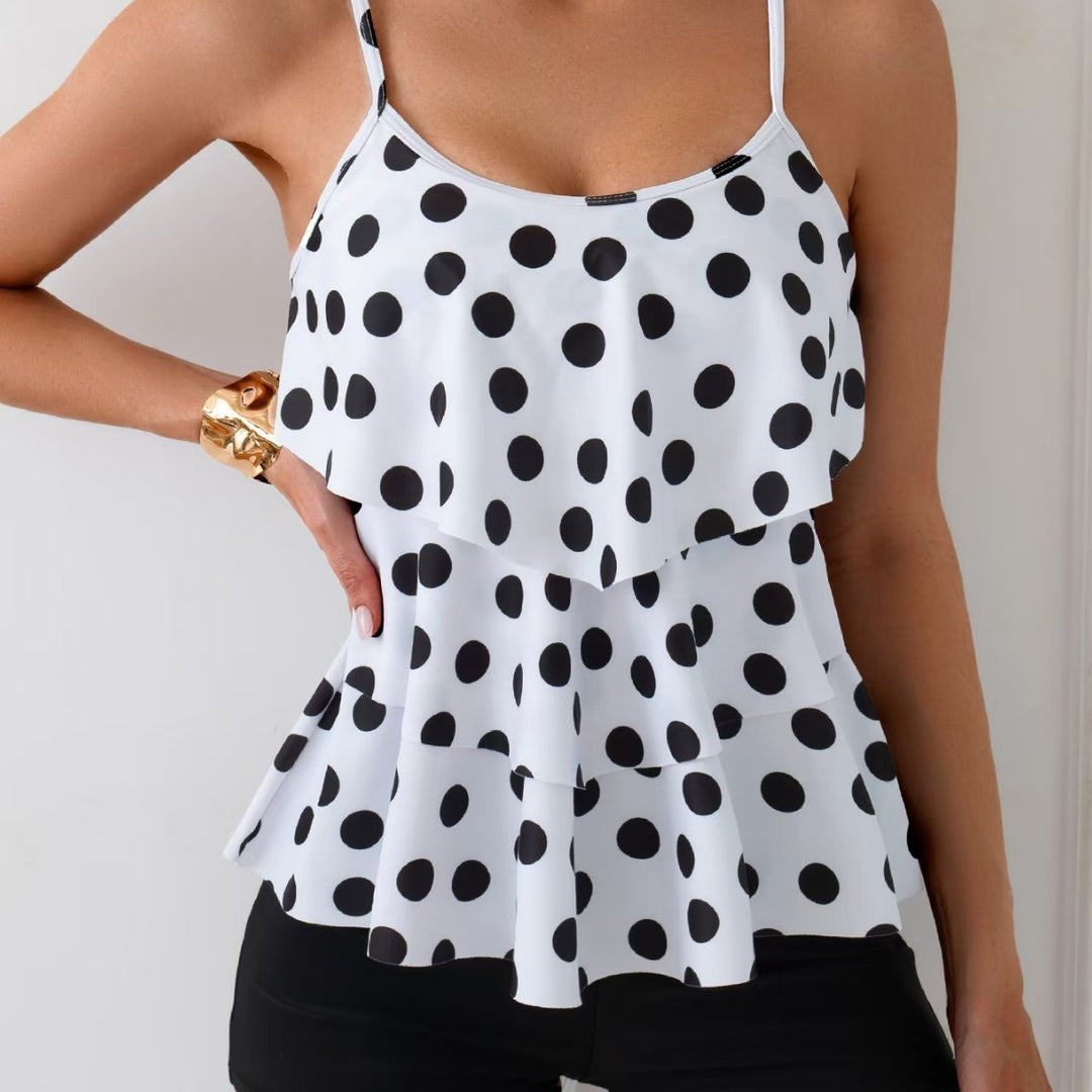 Damen Tankini-Set mit schickem Polka-Dot-Oberteil und bequemen Shorts Drune
