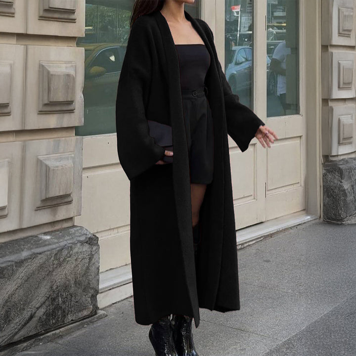 Damen nan extra-langer Oversize-Strickmantel mit offenem Schnitt, weiten Ärmeln und Kimonokragen Drune