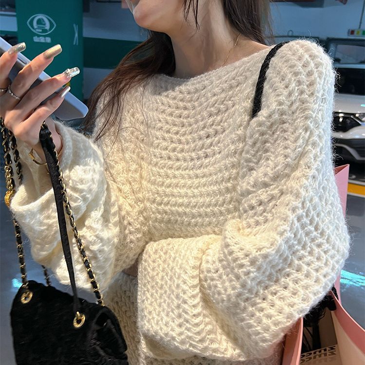 Damen Grobstrickpullover mit weitem Schnitt und lässigem Stil Drune