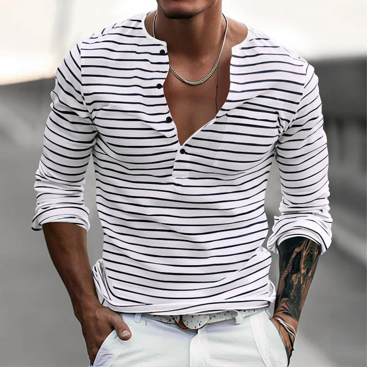 Herren Langarm-Henley-Shirt mit modischem Streifenmuster Drune