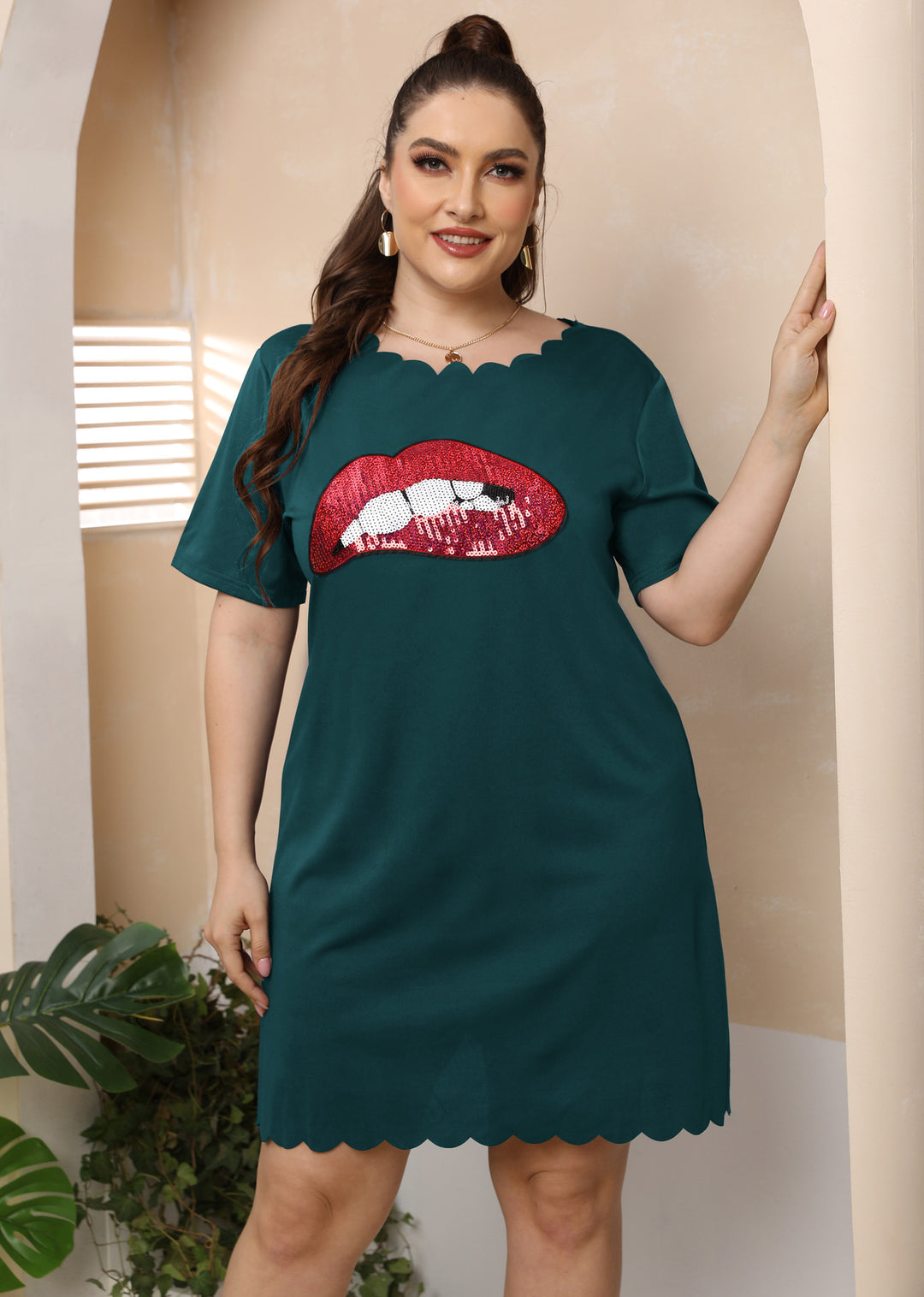 Damen lässiges Freizeitkleid mit verspieltem Lippen-Motiv Drune