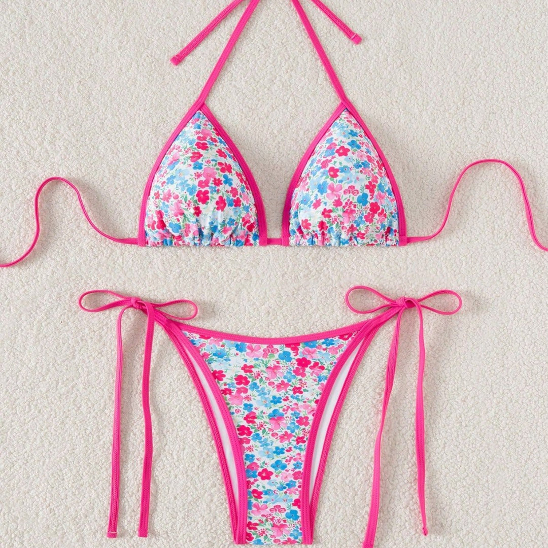 Damen verspielter Triangel-Bikini mit seitlichen Bindebändern Drune