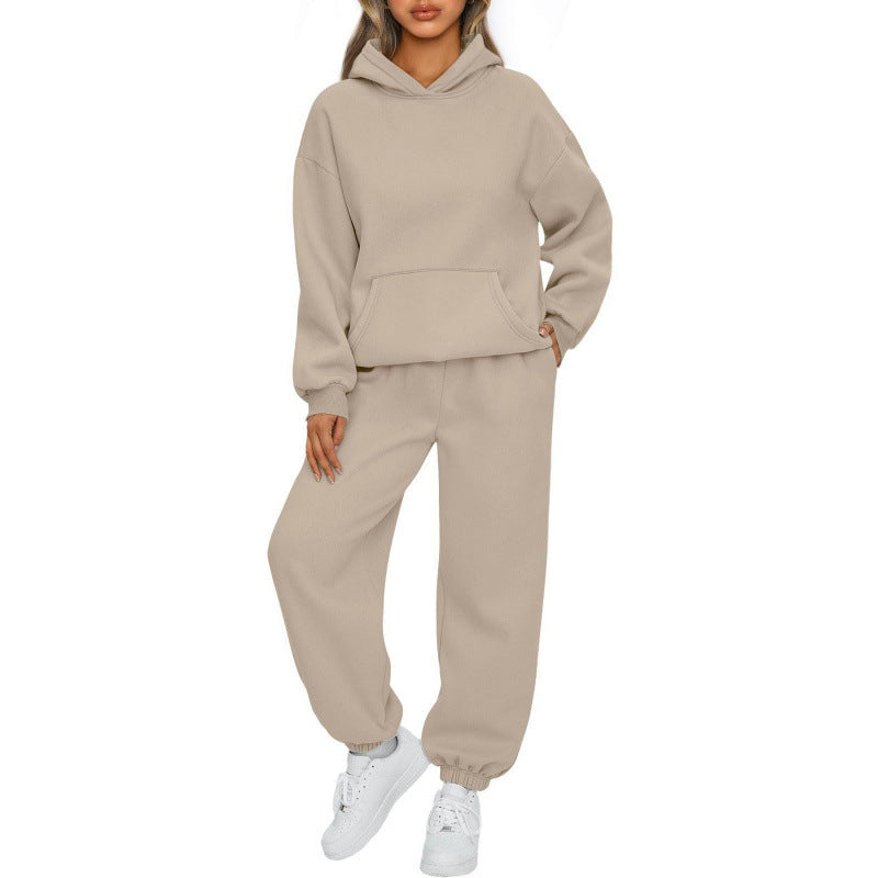 Damen nan Oversize Kapuzenpullover und Fleece Jogginghose Set mit Kängurutasche Drune