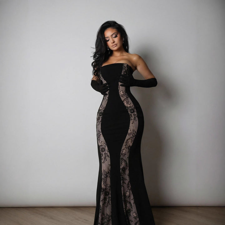Damen Abendkleid mit luxuriösem Schnitt und edlen Spitzen-Elementen Drune