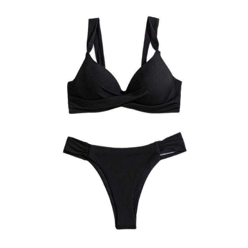 Damen Bikini-Set mit elegantem Wickeldesign und hoch geschnittenem Unterteil Drune