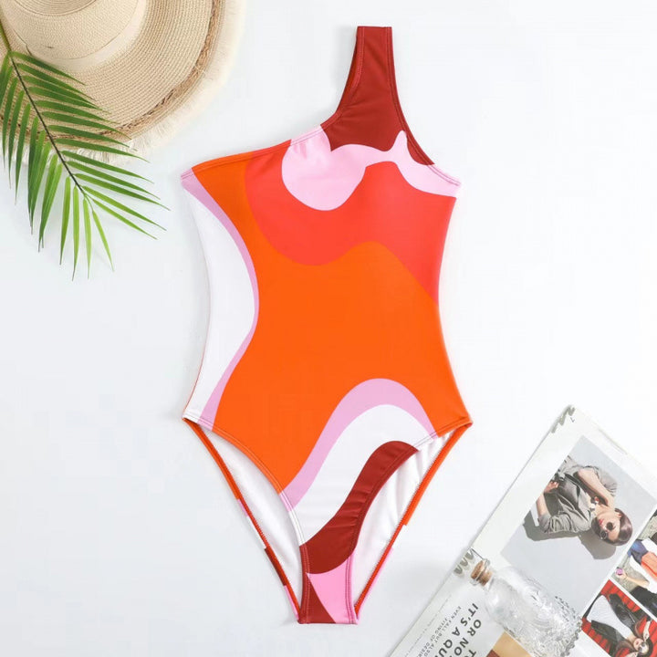 Damen Einteiler Badeanzug mit modischem Muster und passendem Sarong Drune