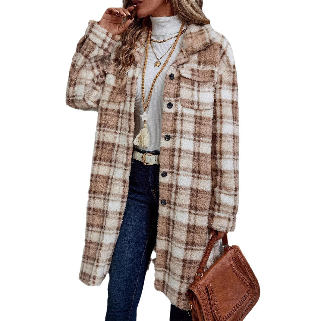 Damen Plüsch Jacke mit Karomuster Drune