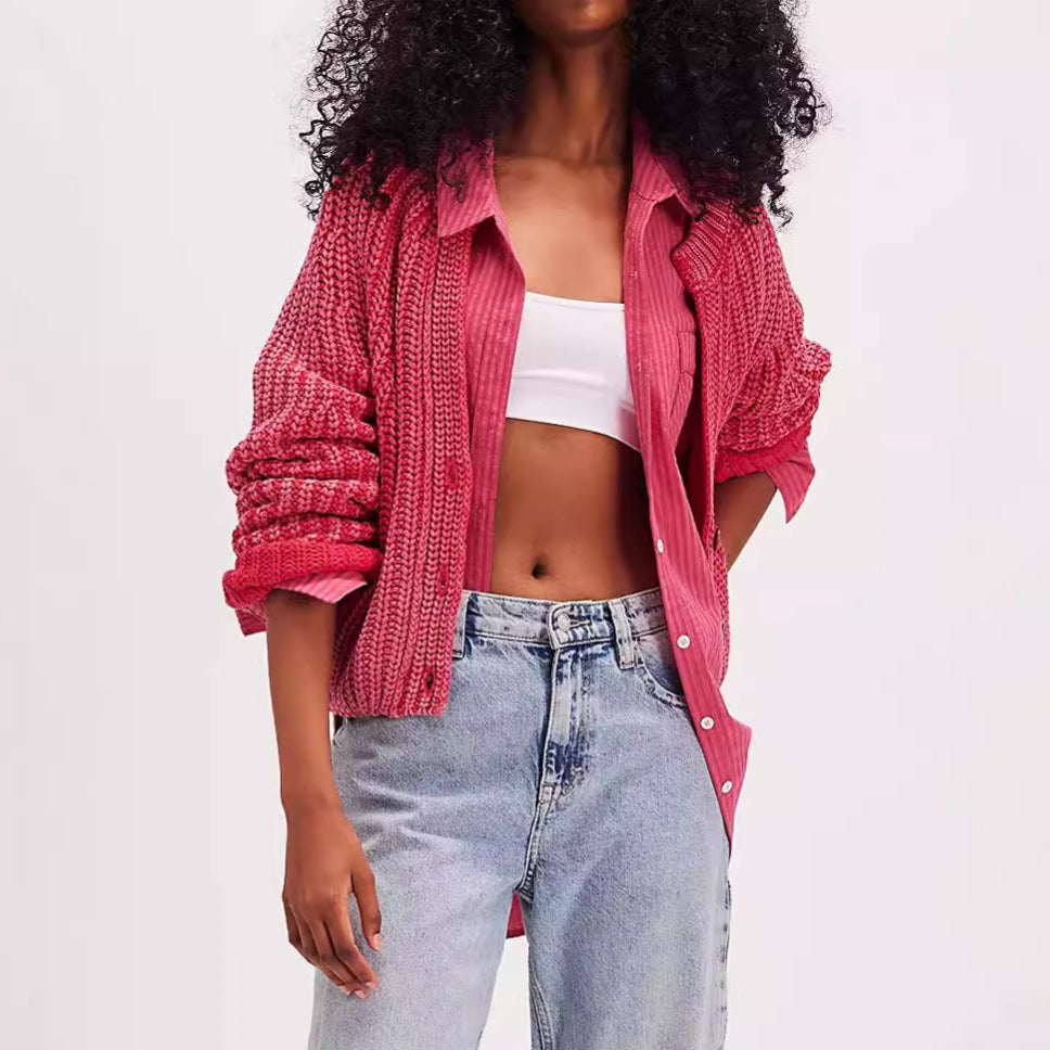 Damen luftiger Strickcardigan mit großen Knöpfen und modernem Schnitt Drune