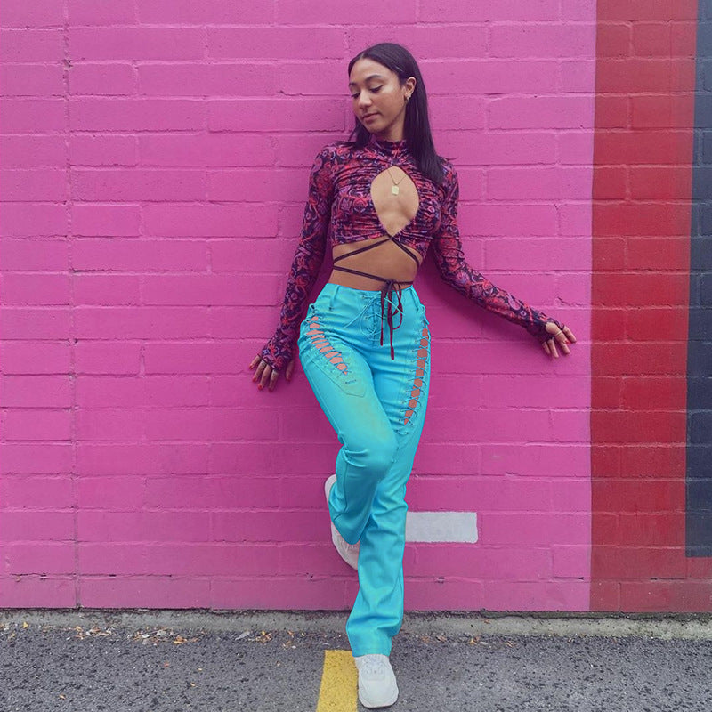 Damen Crop-Top mit innovativem Cut-Out-Design und langen Ärmeln Drune