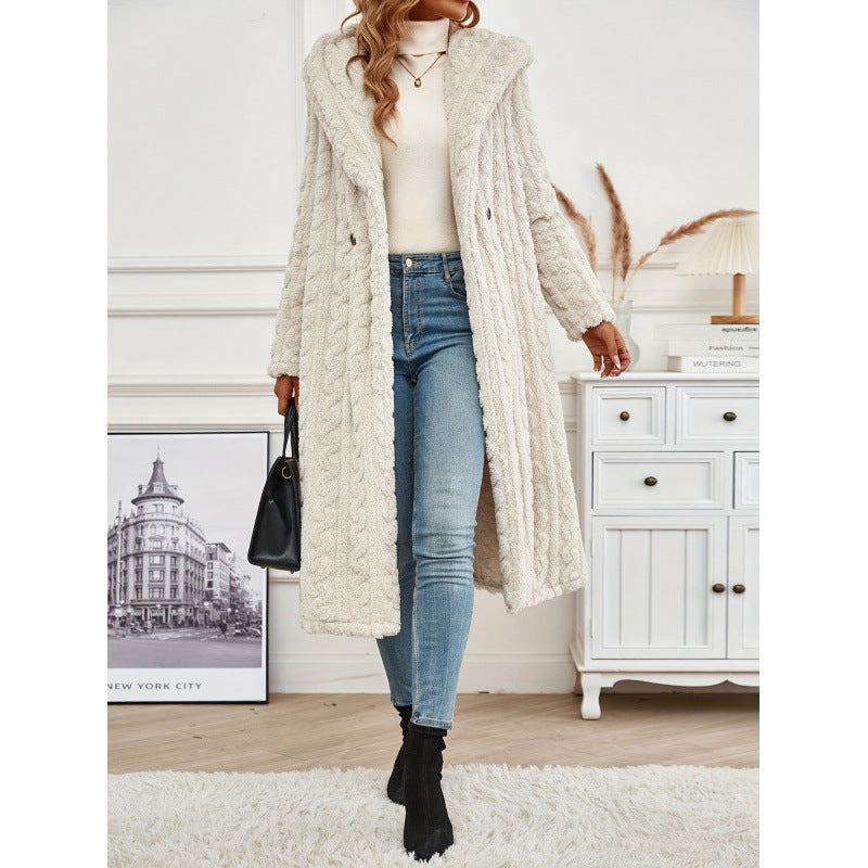 Damen Strickmantel mit Oversized-Kragen und originellen Zopfmuster Drune