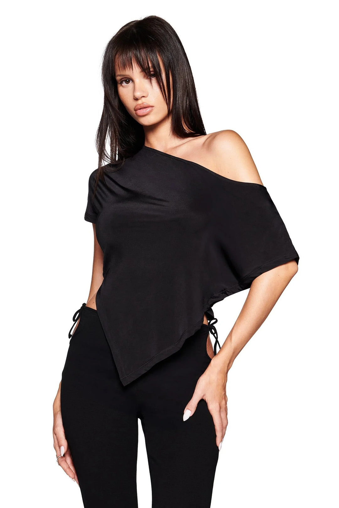 Damen asymmetrisches Kurzarm-T-Shirt mit auffälligem Streifenmuster und lässigem Schnitt Drune