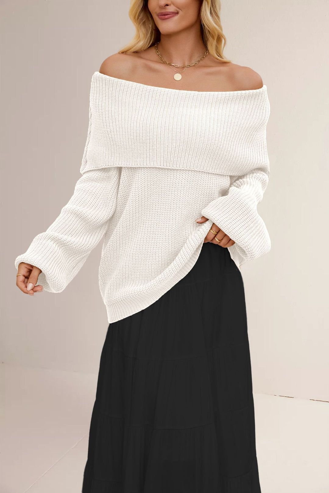 Damen Oversized Strickpullover mit schulterfreiem Design Drune