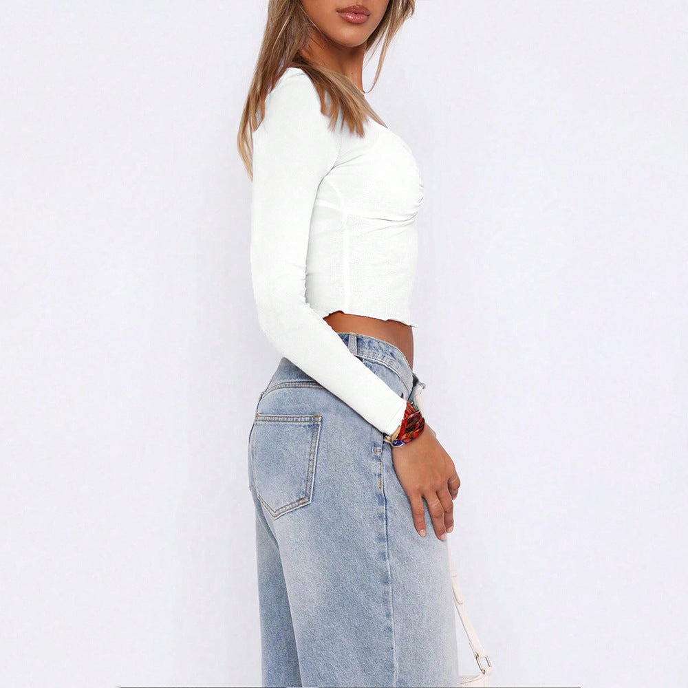 Damen Langarm Top mit herausragendem Rüschendesign Drune