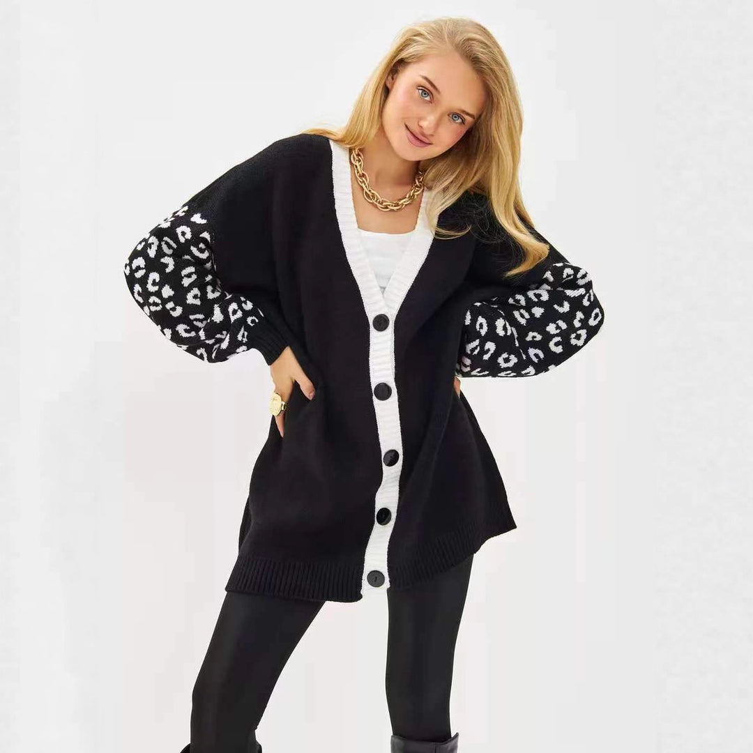 Damen Grobstrickjacke mit kontrastierendem Ärmeldesign und modernen Knopfdetails Drune