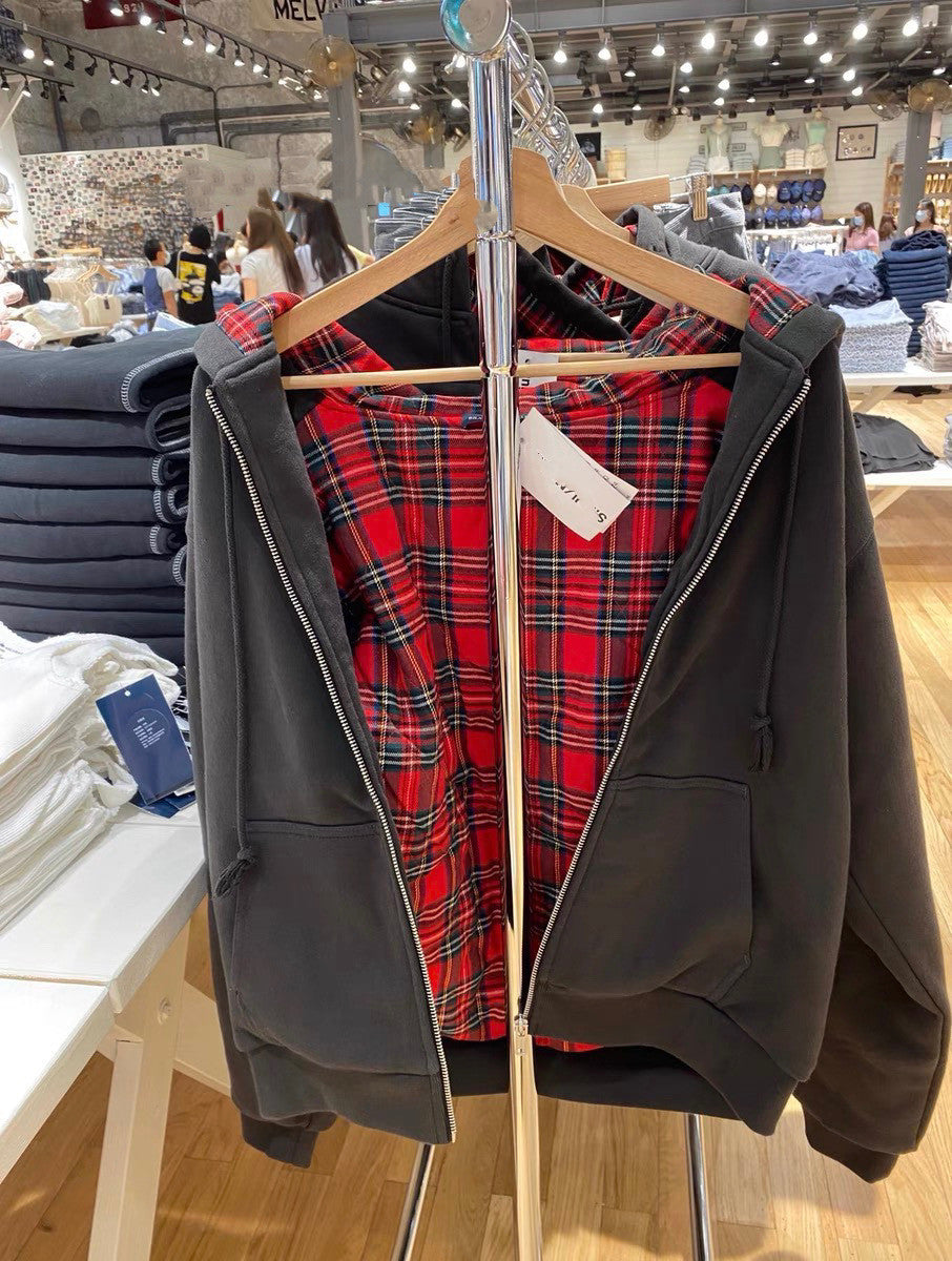 Damen lässige Kapuzenjacke mit kariertem Innenfutter Drune