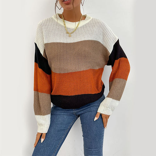 Damen gemütlicher Pullover mit modernem Blockstreifenmuster Drune