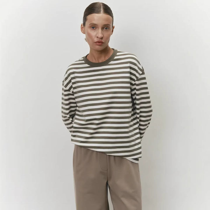 Damen bequemes Streifen-T-Shirt mit langen Ärmeln Drune