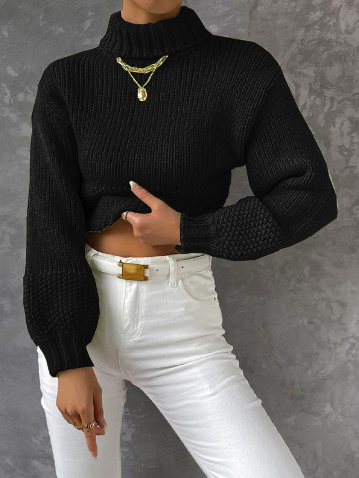 Damen Grobstrick Pullover mit hohem Kragen Drune