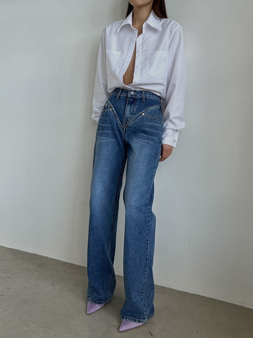 Damen Weit geschnittene Jeanshose mit einzigartigem Design Drune