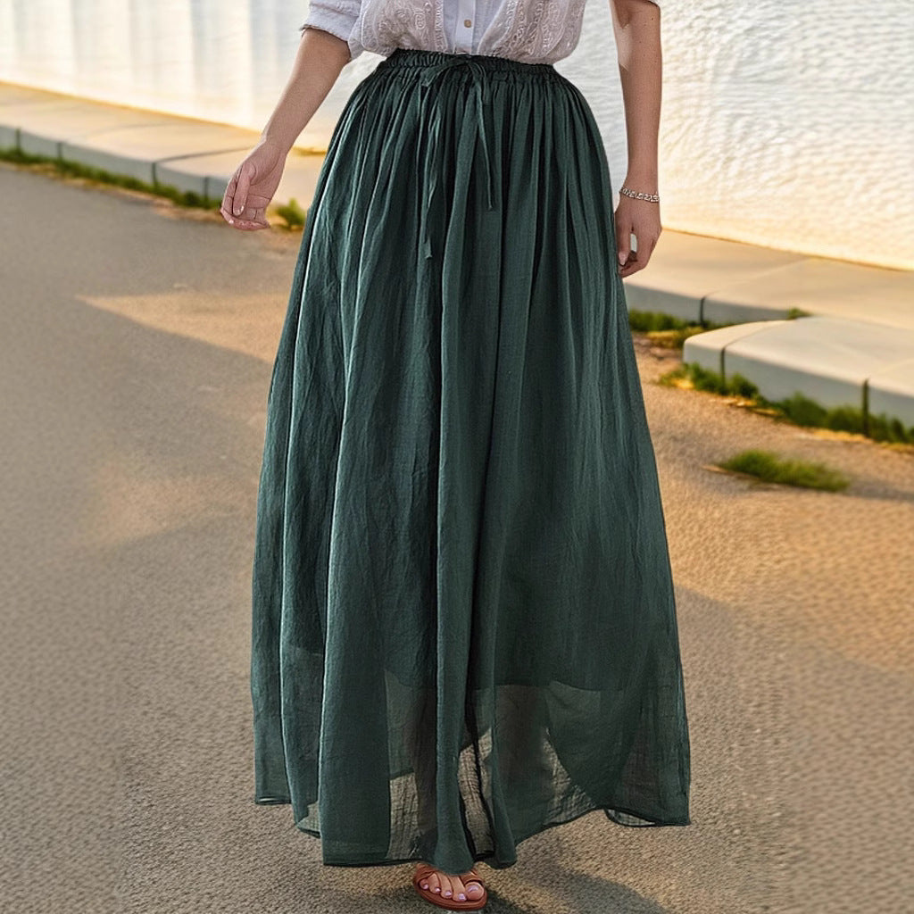 Damen Eleganter Maxirock mit fließendem Schnitt und praktischen Bindebändern Drune
