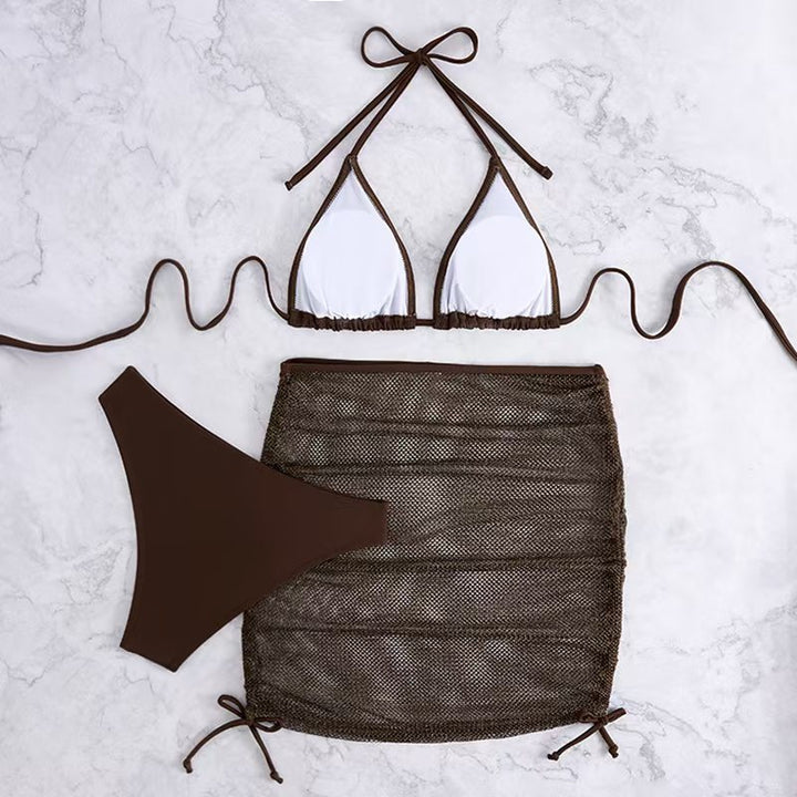 Damen Triangel-Bikini-Set mit verstellbarem Rock Drune