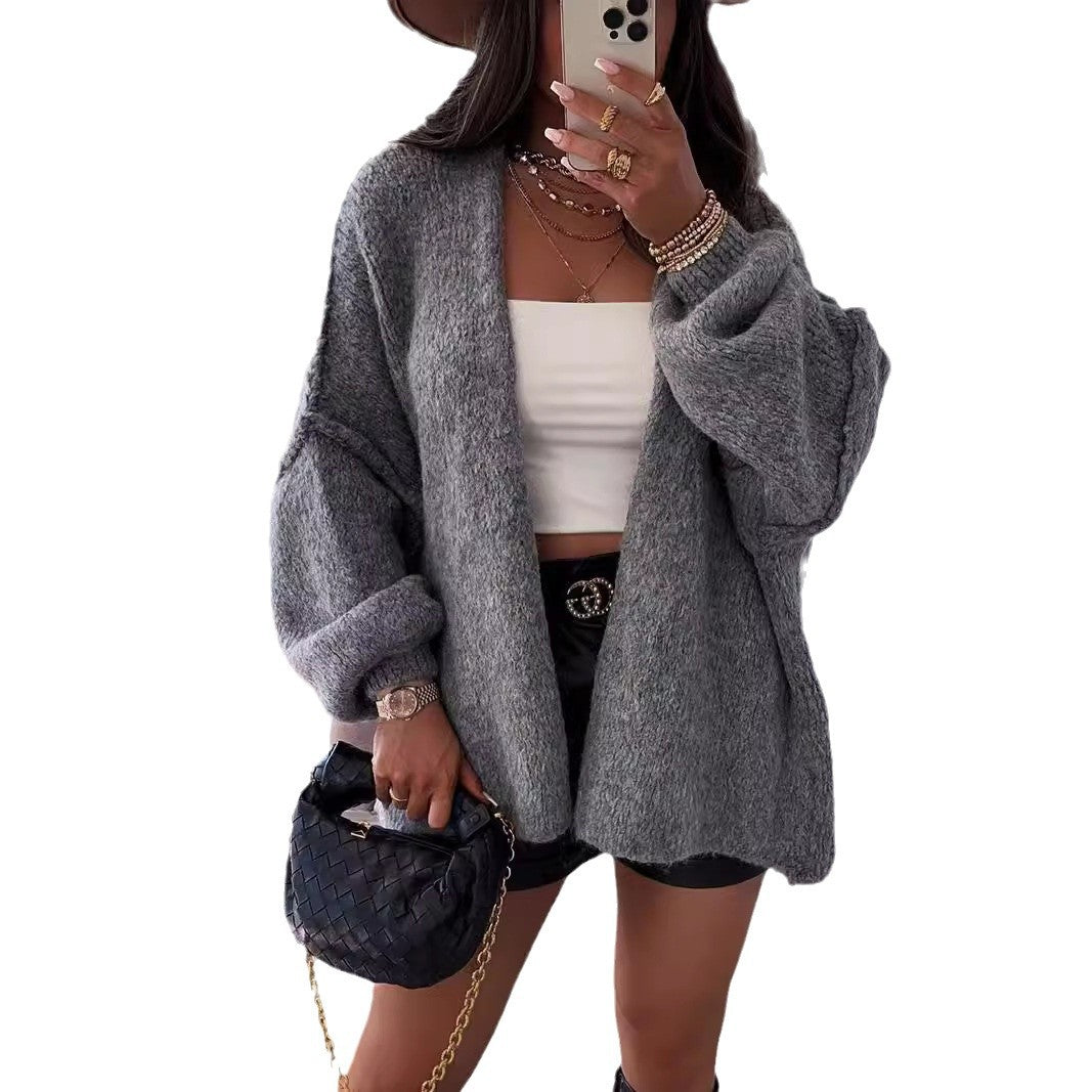 Damen kuschelige Strickjacke mit voluminösen Ärmeln Drune