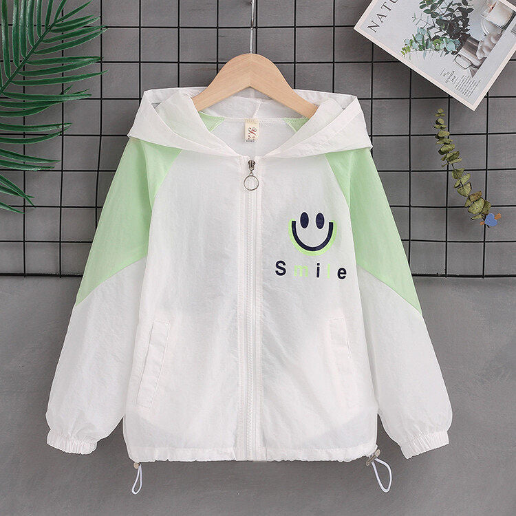 Damen nan leichte Kapuzenjacke mit Smiley-Print, verstellbarem Saum und elastischen Bündchen  Drune