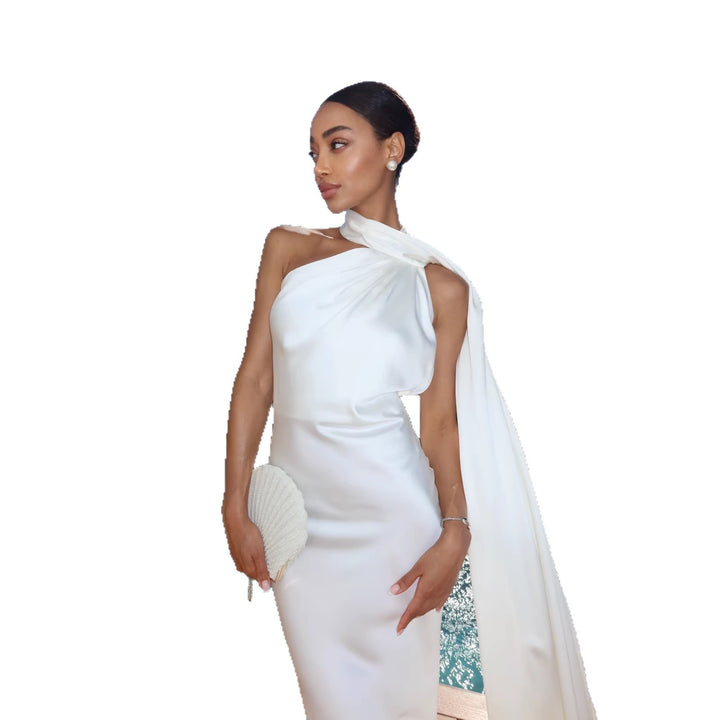 Damen Elegantes Abendkleid mit fließendem Design und schulterfreier Kapuze Drune