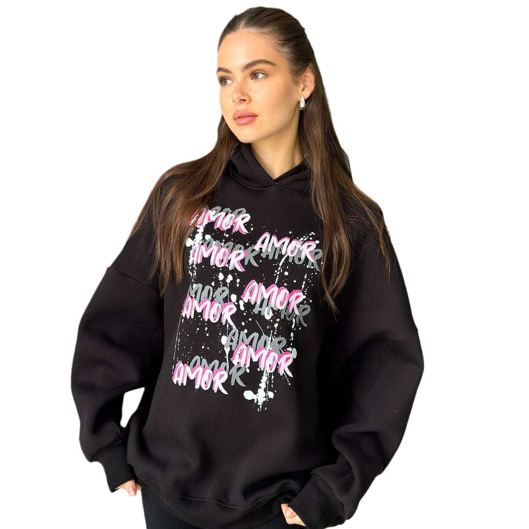 Damen lässiger Kapuzenpullover mit auffälligem Schriftzug Drune