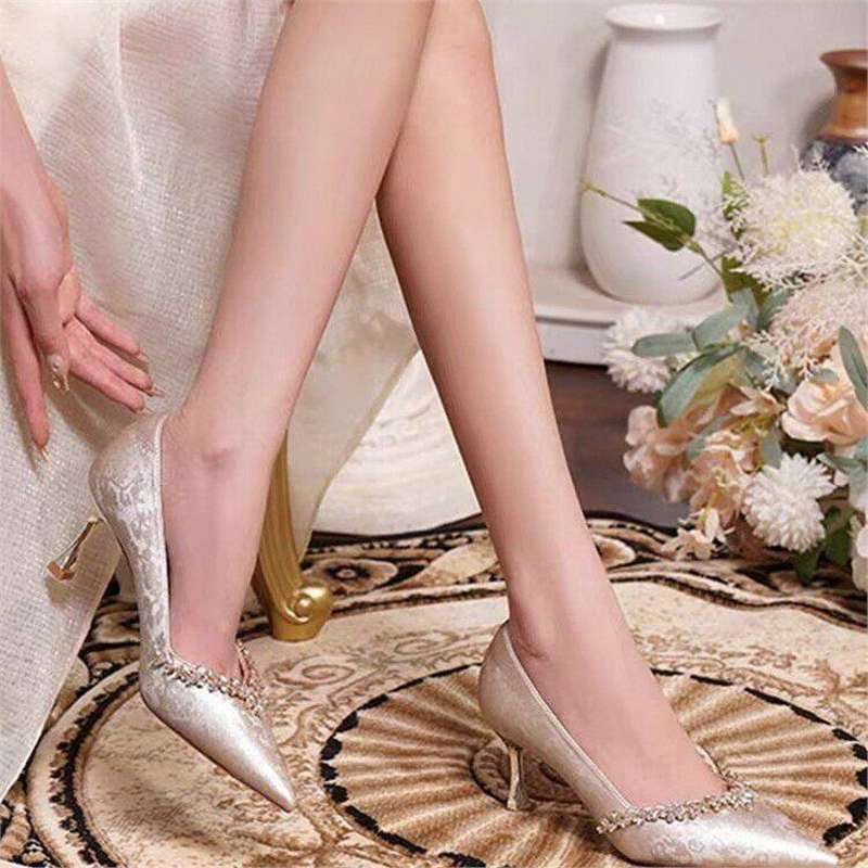 Damen elegante spitze Pumps mit Kristallverzierung Drune
