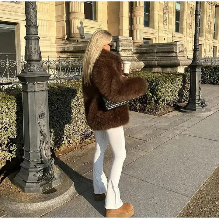 Damen Flauschige Felljacke mit weitem Schnitt Drune