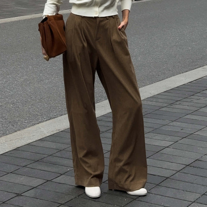 Damen Weite Cordhose mit Falten Drune