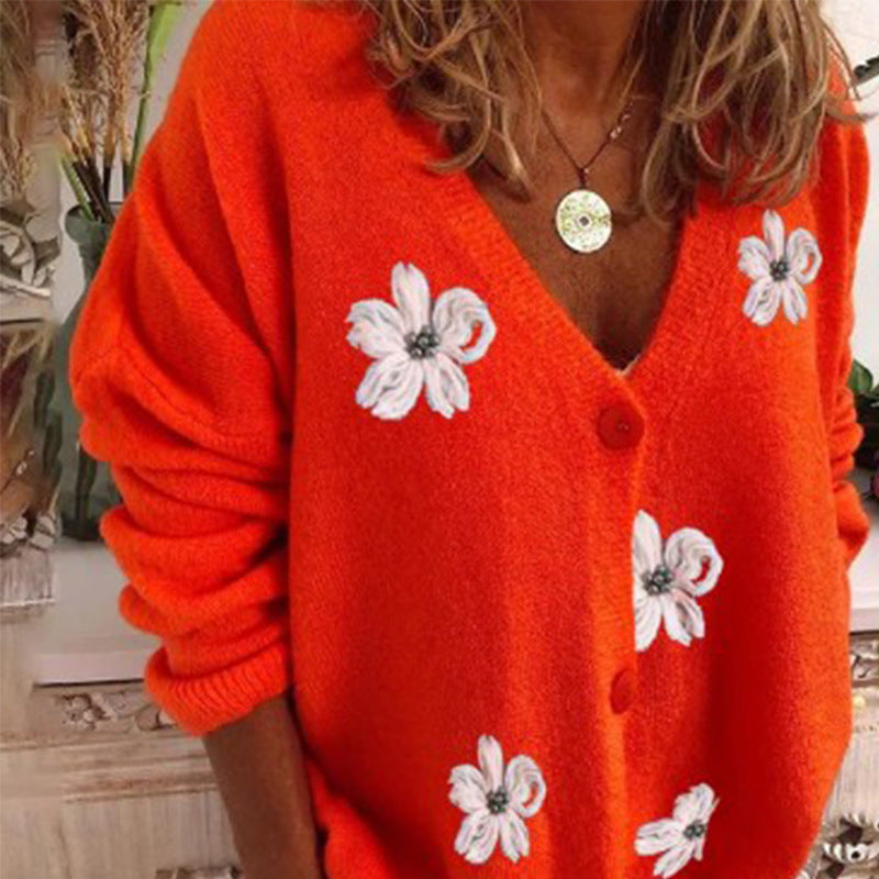 Damen Kuschelige Strickjacke mit floralem Muster und durchgehendem Knopfverschluss Drune