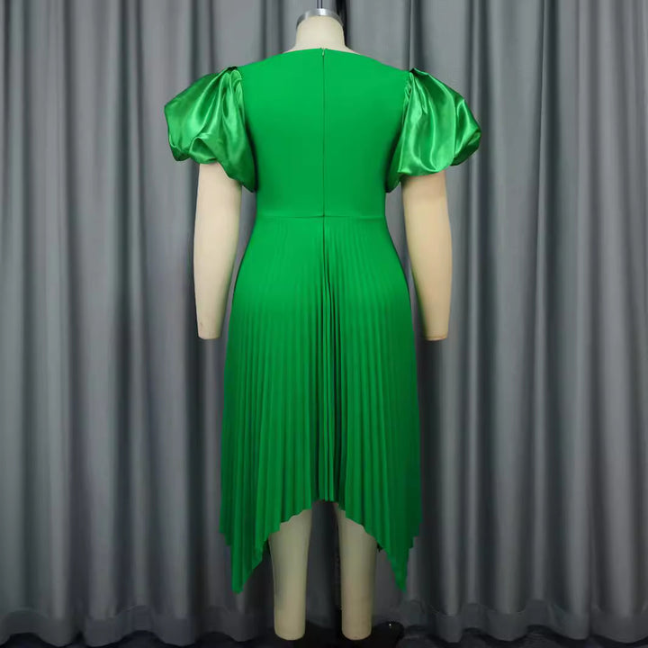 Damen Plissiertes Kleid mit Puffärmeln Drune