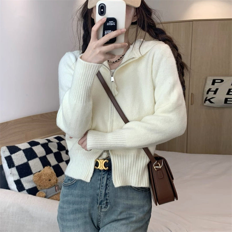 Damen Strickjacke mit hohem Kragen und Reißverschluss Drune