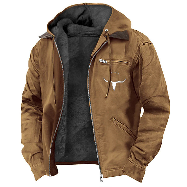 Herren nan wattierte Kapuzenjacke mit Teddyfutter und robuster Canvas-Aussenschicht Drune