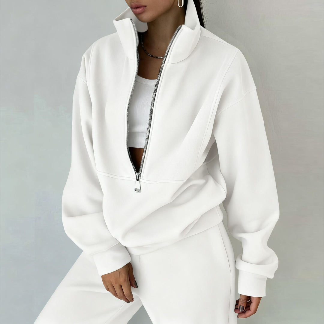 Damen nan Oversize Halbzip-Sweatshirt mit hohem Stehkragen und verdeckter Kängurutasche Drune