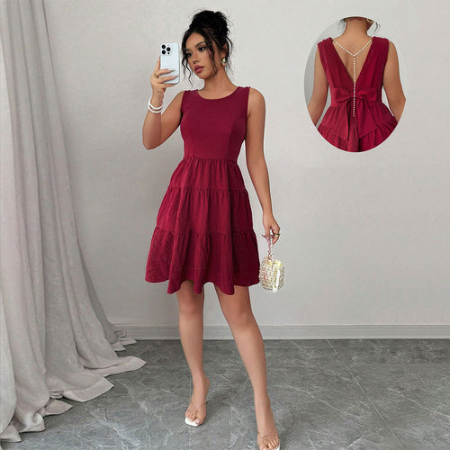 Damen luftiges Sommerkleid mit schickem V-Ausschnitt und Rüschensaum Drune