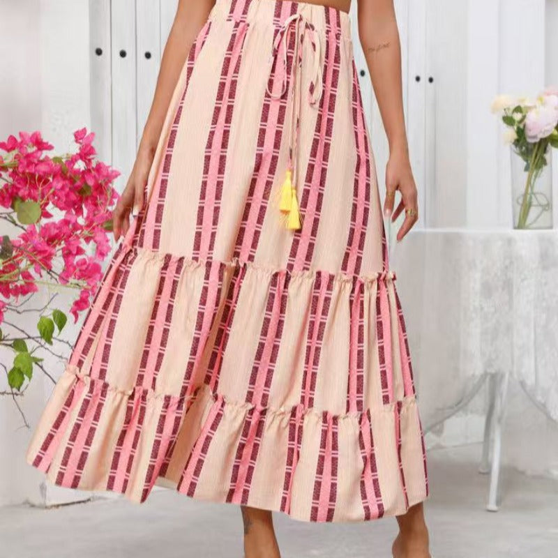 Damen Maxi-Rock mit voluminösen Rüschendetails und knöchellanger Passform Drune